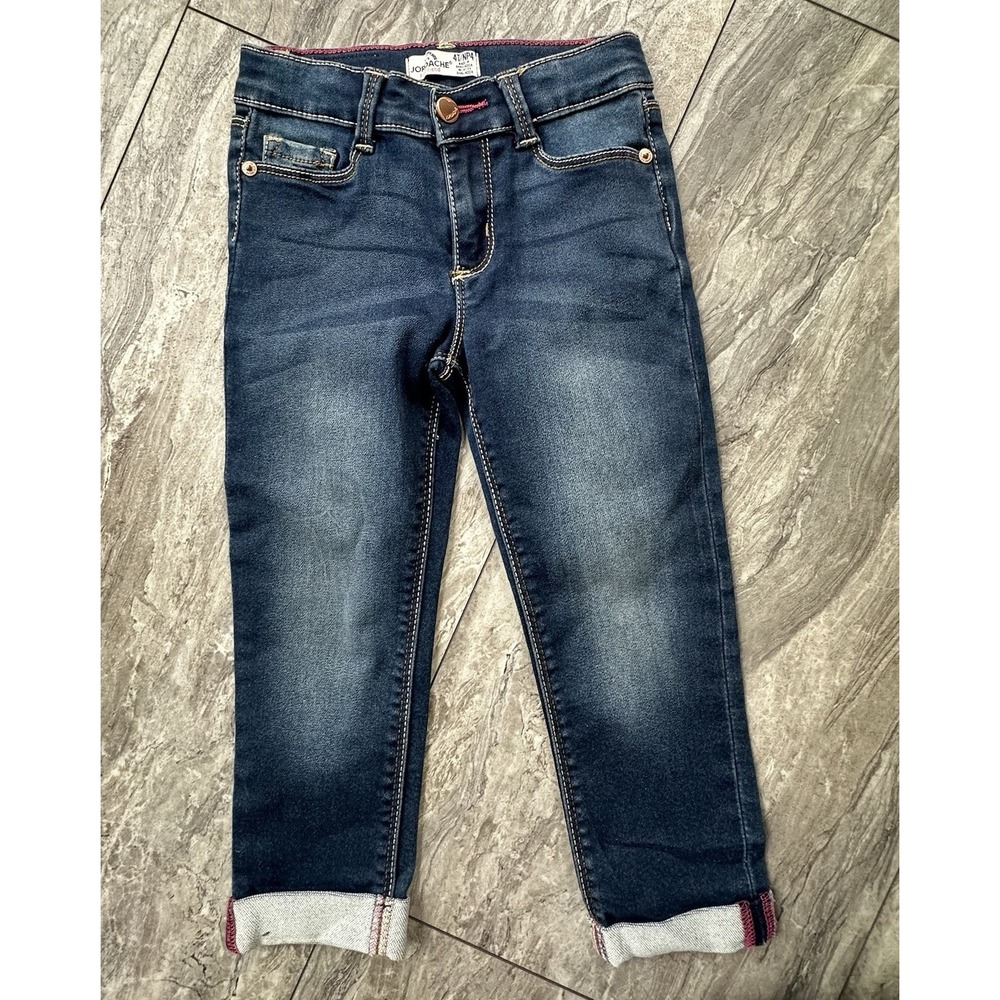 Jordache Girls Jeans Size 4T Dark Wash Skinny Stretch Cuffed Pink Stitching